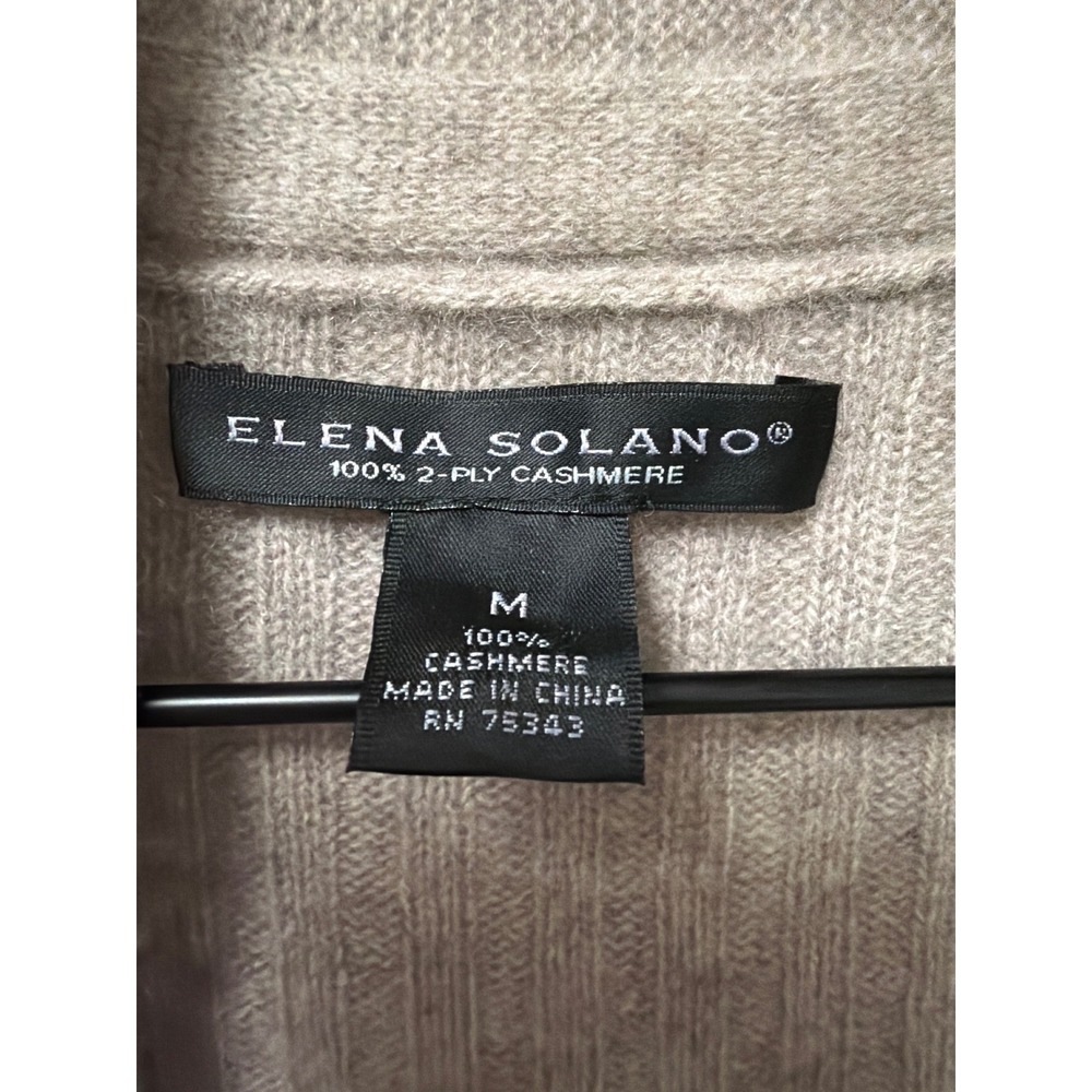 Elena Solano 100% Cashmere Ribbed Cardigan Taupe Brown Open Front Womens M - Picture 2 of 11